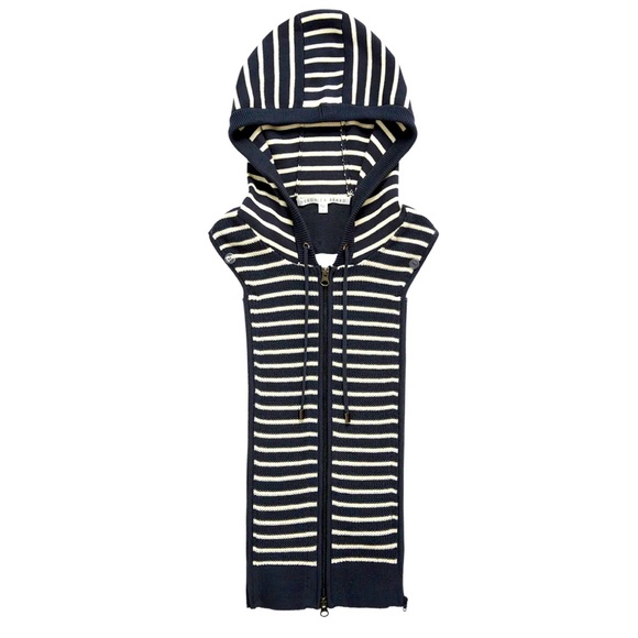 NWT $258 Veronica Beard Munno Hoodie Dickey Jacket Insert Navy/ivory striped - Picture 1 of 12